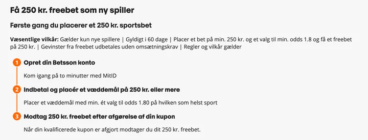 Skærmbillede af Betssons sportsbook-velkomsttilbud