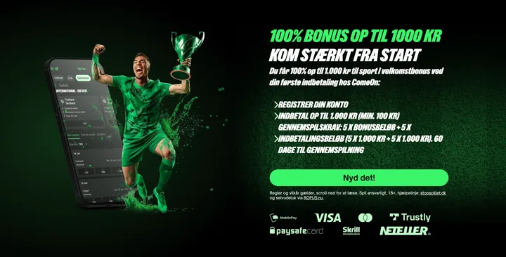 Skærmbillede af ComeOns sportsbook-velkomsttilbud