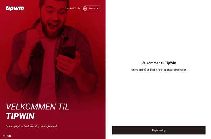 Skærmbillede af Tipwins danske forside